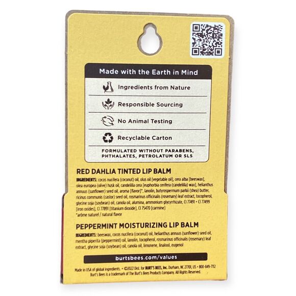 BURT'S BEES Lip Balm Natural Peppermint & Red Dahlia Tinted, Limited Edition New - Picture 2 of 3